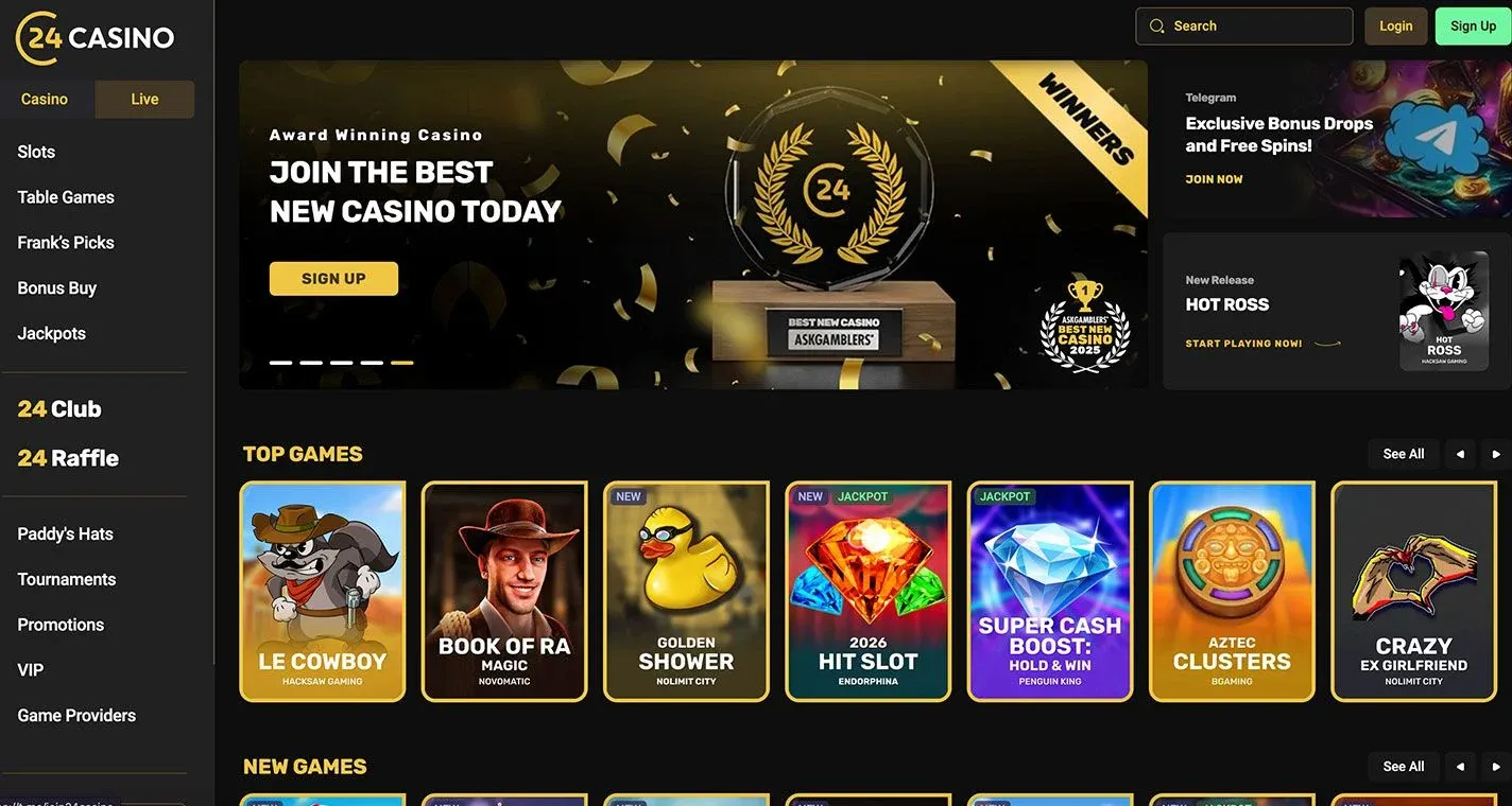 24Casino - skärmdump av casinots hemsida