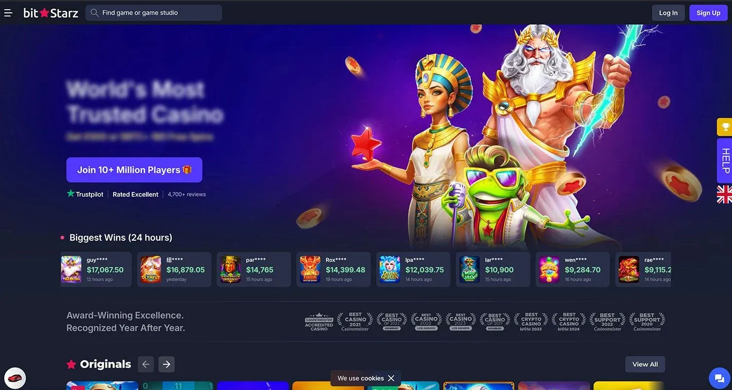 BitStarz Casino - skärmdump av casinots hemsida