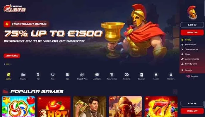 Slota - Uttagstest - skärmdump av casinots hemsida